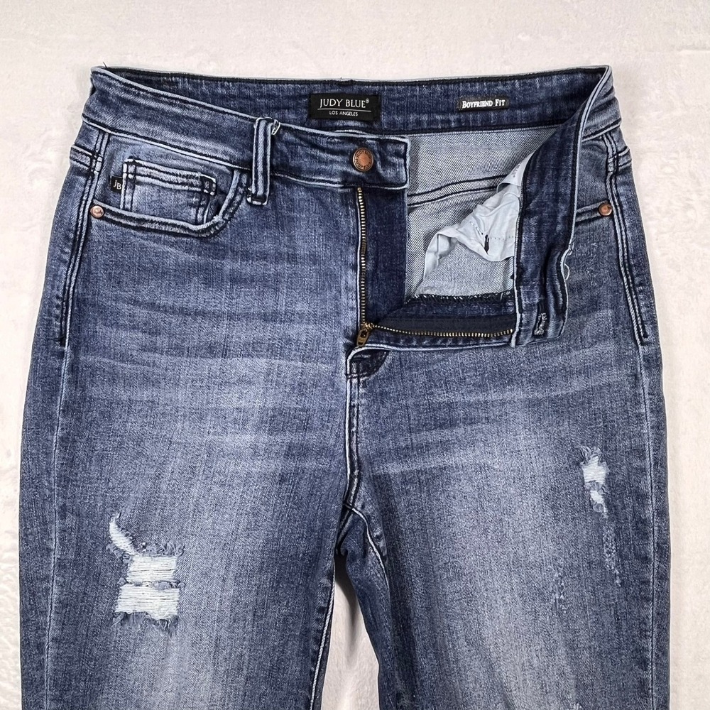 Judy Blue Boyfriend Jeans Womens 9/29 (Fits 30x29) Blue Distressed Relaxed - Picture 6 of 16